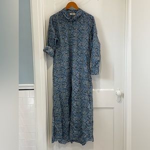 Natural Life Womens M Blue Floral Half Sleeve Button Up Maxi Dress NWOT